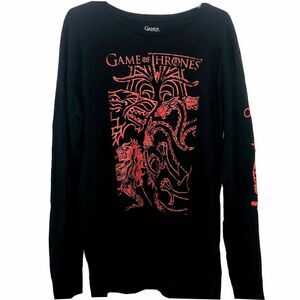 Game of Thrones Long Sleeve T Shirt Black Red Targaryen Dragons Size L EUC